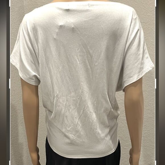 Nwt Rebecca Minkoff off white colored shimmery blouse w/ tie front. - Picture 3 of 5